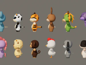Rigged Cartoon Animals Collection Pack-1 3D Model