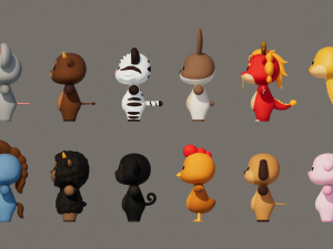 Rigged Cartoon Animals Collection Pack-1 Model 3D