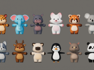 Rigged Cartoon Animals Collection Pack-2 3D 模型