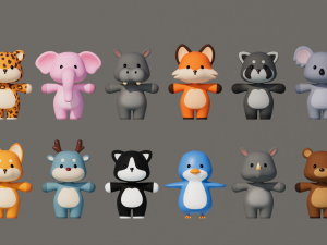 Rigged Cartoon Animals Collection Pack-2 3D 模型