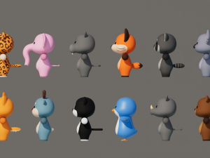 Rigged Cartoon Animals Collection Pack-2 3D 模型