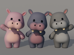 Rigged Cartoon Hippo 3D Model