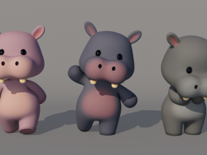 Rigged Cartoon Hippo 3D Model