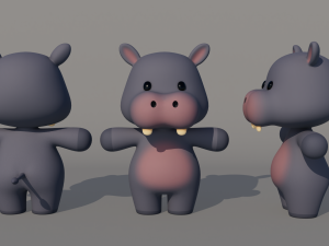 Rigged Cartoon Hippo 3D Model