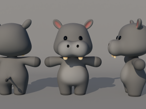 Rigged Cartoon Hippo 3D Model