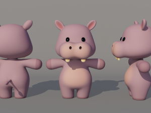 Rigged Cartoon Hippo 3D Model