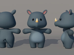 Rigged Cartoon Rhinoceros Modello 3D