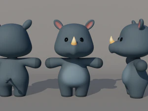 Rigged Cartoon Rhinoceros 3D Model