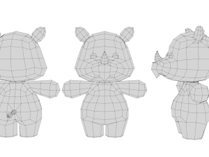 Rigged Cartoon Rhinoceros 3D Model