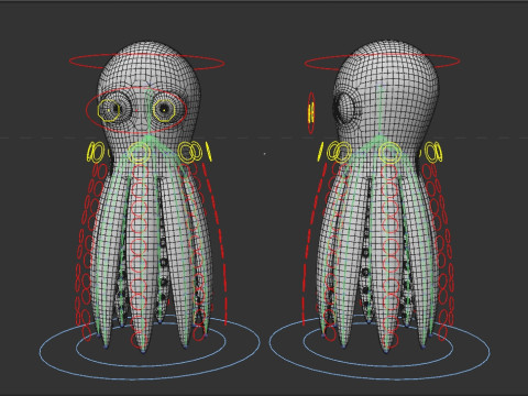 Rigged Cartoon Octopus 3Dモデル