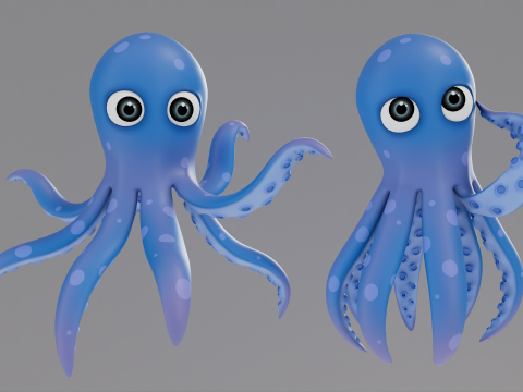 Rigged Cartoon Octopus 3D Model