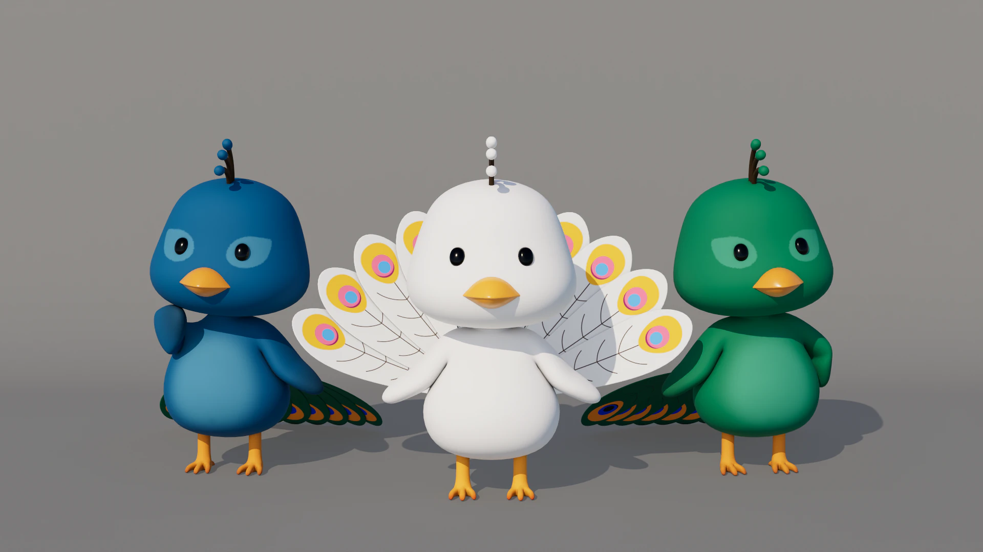 Rigged Cartoon Peacock 3D Model .c4d .max .obj .3ds .fbx .stl .blend