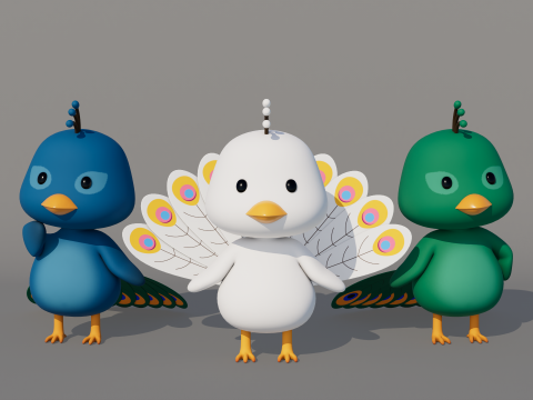Rigged Cartoon Peacock 3D Model