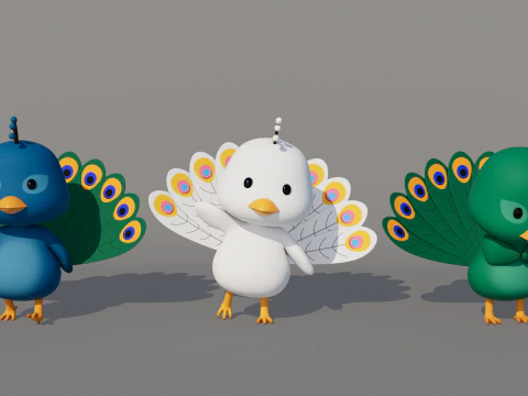 Rigged Cartoon Peacock 3D Model