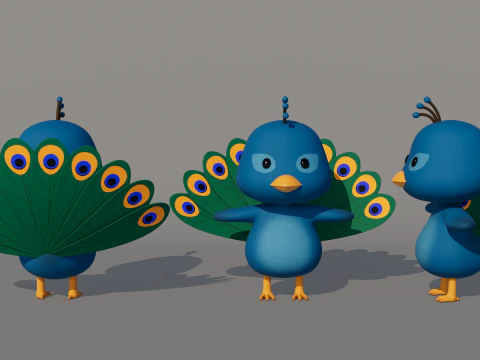 Rigged Cartoon Peacock 3D Model