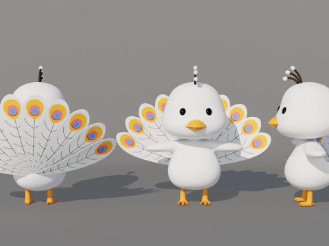 Rigged Cartoon Peacock 3D Model