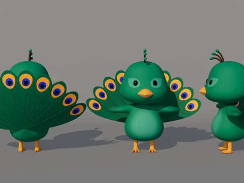 Rigged Cartoon Peacock 3D Model