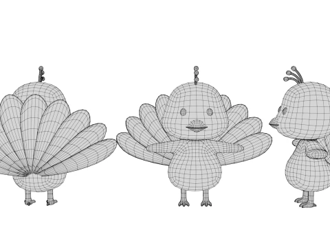 Rigged Cartoon Peacock 3D Model