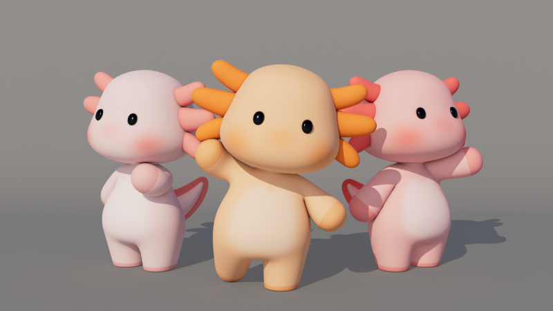 Rigged Cartoon Axolotl Modello 3D .c4d .max .obj .3ds .fbx .stl .blend