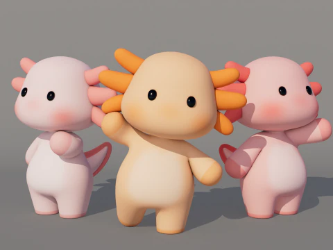 Rigged Cartoon Axolotl 3D Model