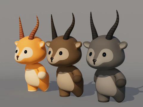 Rigged Cartoon Antelope 3D Model