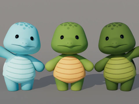 Rigged Cartoon Turtles 3D Model