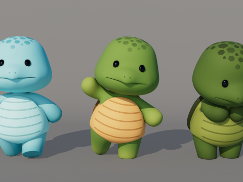 Rigged Cartoon Turtles 3D Model