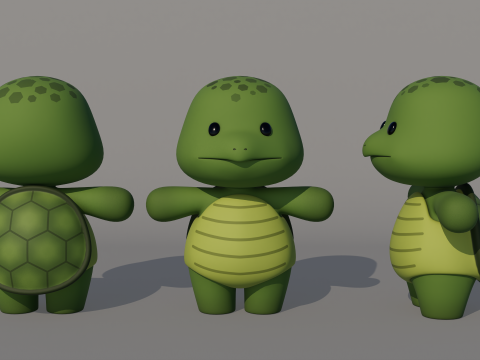Rigged Cartoon Turtles 3D Model