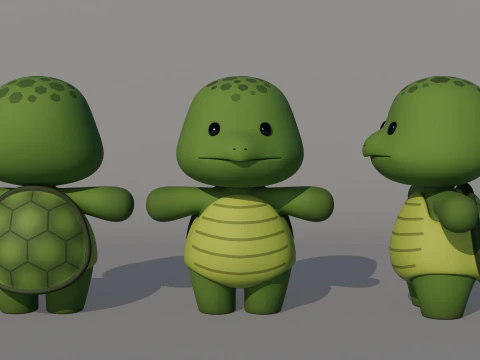 Rigged Cartoon Turtles 3D Model