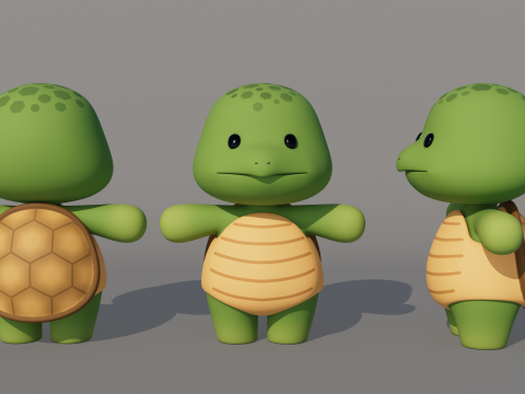 Rigged Cartoon Turtles 3D Model