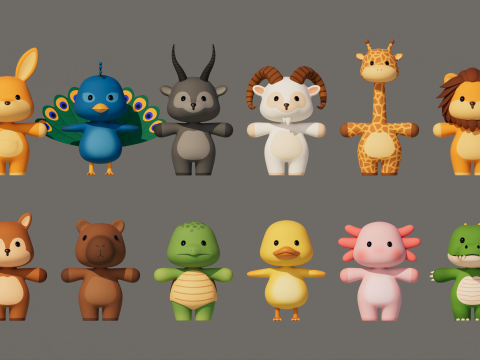 Rigged Cartoon Animals Collection Pack Model 3D