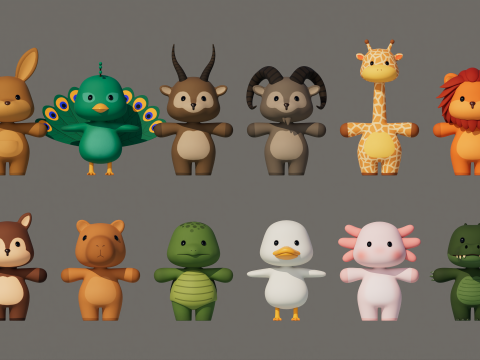 Rigged Cartoon Animals Collection Pack Model 3D