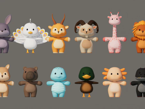 Rigged Cartoon Animals Collection Pack 3D Model