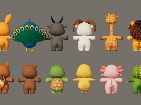 Rigged Cartoon Animals Collection Pack Model 3D