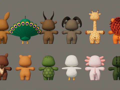 Rigged Cartoon Animals Collection Pack 3D Model