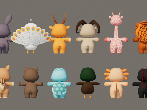 Rigged Cartoon Animals Collection Pack Model 3D