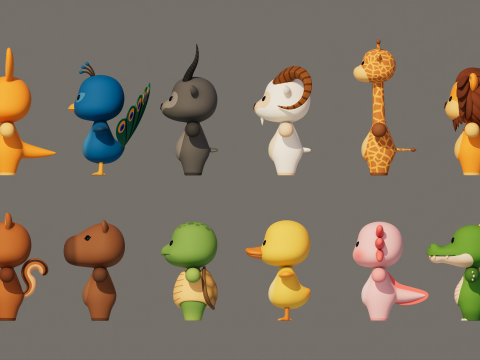 Rigged Cartoon Animals Collection Pack Model 3D