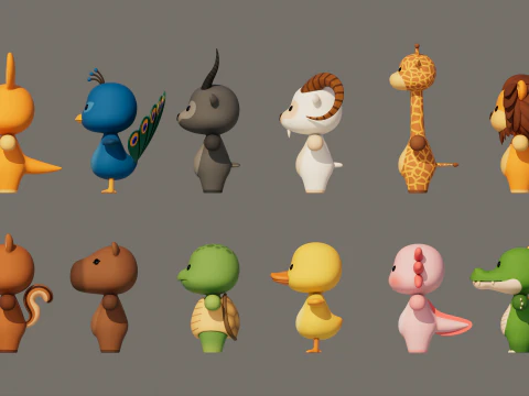 Rigged Cartoon Animals Collection Pack 3D Model
