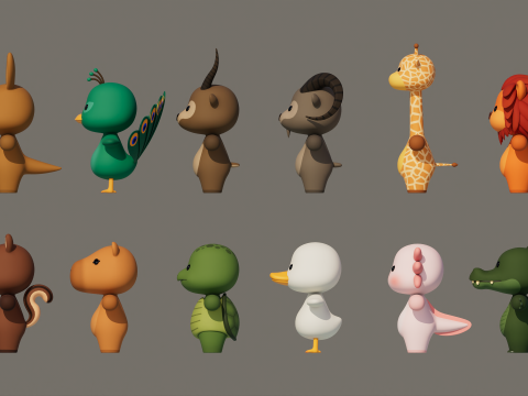 Rigged Cartoon Animals Collection Pack Model 3D