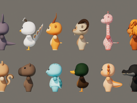 Rigged Cartoon Animals Collection Pack Model 3D
