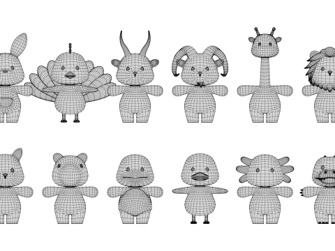 Rigged Cartoon Animals Collection Pack Model 3D