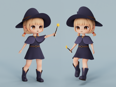 Rigged Cartoon Witch 3D Model