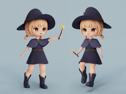 Rigged Cartoon Witch 3D Model