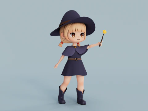 Rigged Cartoon Witch 3D Model