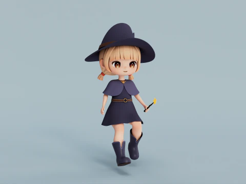 Rigged Cartoon Witch 3D Model