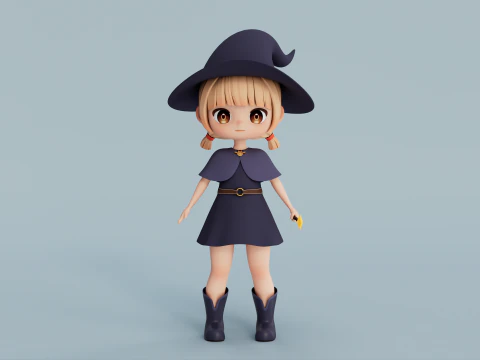 Rigged Cartoon Witch 3D Model