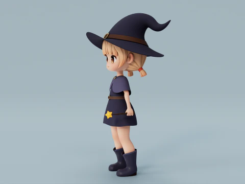 Rigged Cartoon Witch 3D Model