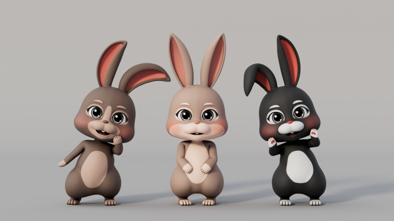 Rigged Cartoon Rabbit 3D Model .c4d .max .obj .3ds .fbx .stl .blend 