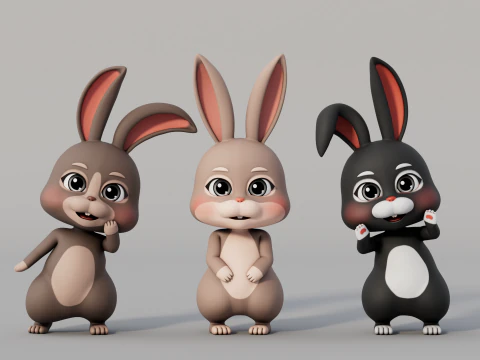 딱딱한 만화 토끼 3D 모델