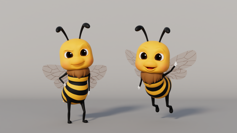Rigged Cartoon Bee 3D 模型 .c4d .max .obj .3ds .fbx .stl .blend 